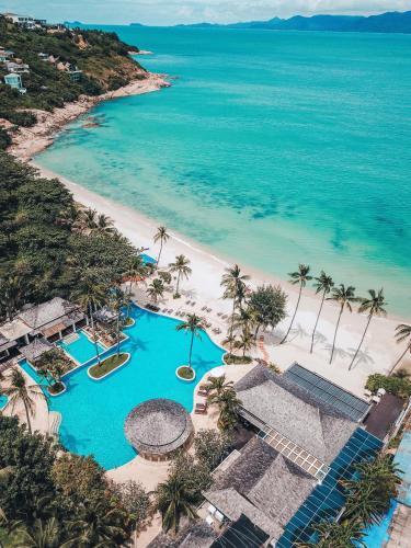 an aerial view of the beach and the ocean at Melati Beach Resort & Spa in Choeng Mon Beach