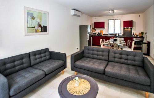 un salon avec deux canapés et une cuisine dans l'établissement Lovely Home In Merindol With Wifi, à Mérindol