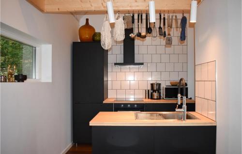a kitchen with a sink and a counter top at Lovely Home In stra Snnarslv With Kitchen in Östra Sönnarslöv