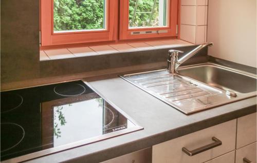 a kitchen counter with a sink and a window at Awesome Apartment In Prerow With Kitchen in Prerow