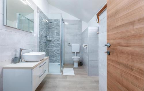 W łazience znajduje się toaleta, umywalka i prysznic. w obiekcie 3 Bedroom Cozy Home In Svetvincenat w mieście Svetvinčenat
