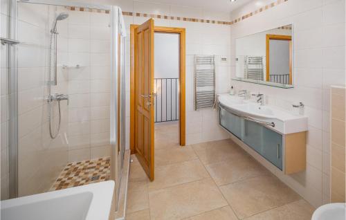 y baño con ducha, lavabo y aseo. en 4 Bedroom Gorgeous Home In Baredine, en Donje Baredine