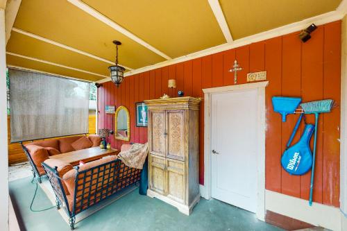 a living room with a couch and a table at Crown Mountain Retreat in Carbondale