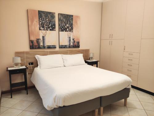 1 dormitorio con 1 cama y 2 cuadros en la pared en Appartamenti Villa Anna, en Melegnano