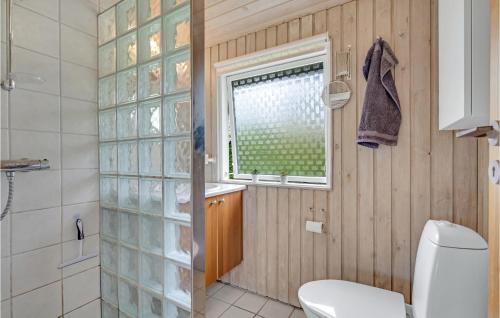 a bathroom with a toilet and a window at 3 Bedroom Stunning Home In Odder in Odder