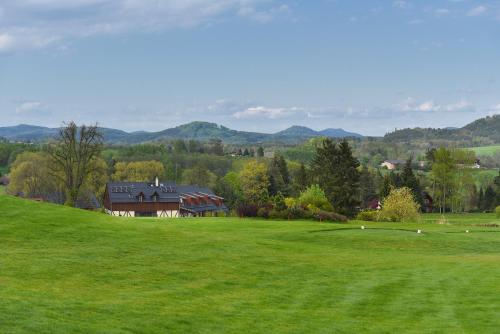 a house on a hill with a green field at Rezidence Pihel in Nový Bor