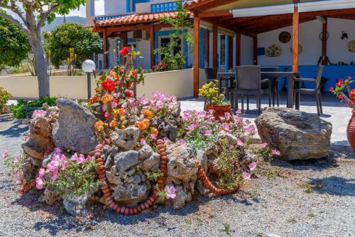 a display of flowers in front of a house at Creta Sun Mochlos in Mochlos