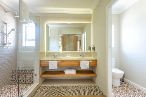 een badkamer met een wastafel en een douche bij Monte Vista Boutique Hotel in Montagu