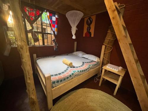 a bedroom with a bunk bed and a ladder at Meleji studio room in Arusha