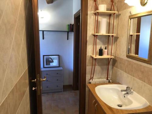 ein Bad mit einem Waschbecken und einem Spiegel in der Unterkunft La casetta in Ferentillo