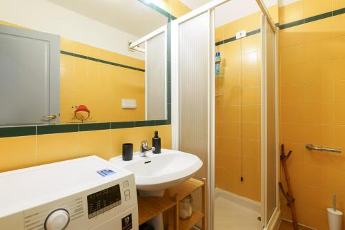 a bathroom with a sink and a washing machine at PrimoPiano - Arnolfo in Milan