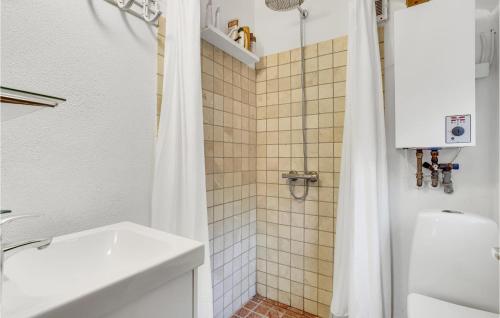 uma casa de banho com um chuveiro, um lavatório e um WC. em 2 Bedroom Cozy Home In Dianalund em Ruds-Vedby