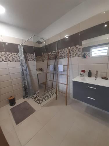 W łazience znajduje się prysznic i umywalka. w obiekcie BELLA w mieście Gros-Morne