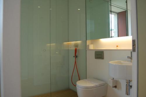 a bathroom with a shower and a toilet and a sink at Convento de Tibaes in Braga