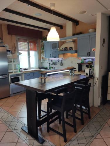 a kitchen with a large wooden table and chairs at Villetta orchidea in Rimini