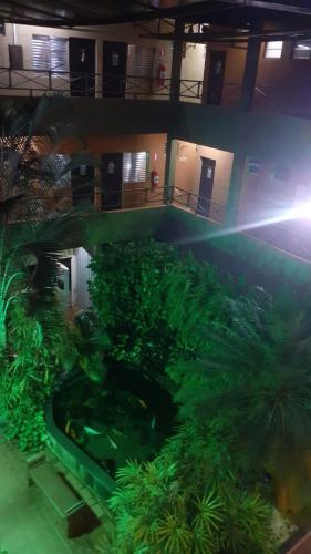 an indoor aquarium in a building with plants at SALATA Hotel CENTRO in Jardinópolis