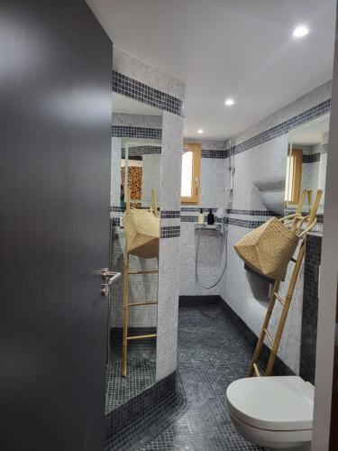 a bathroom with a toilet and a shower and a sink at Résidence Mademoiselle Joséphine in Ajaccio