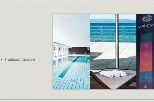 un collage de trois photos d'un hôtel avec une piscine dans l'établissement La maison de Laurence, à Douarnenez