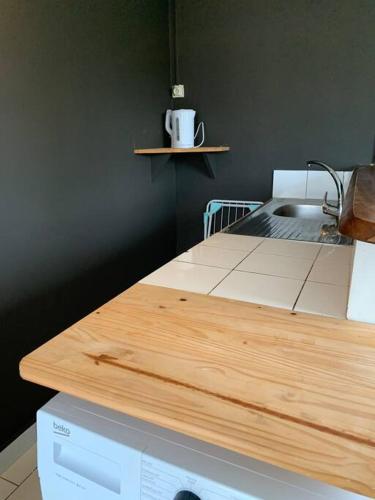 een keuken met een aanrecht en een wastafel bij studio cocoon perche 119 Mdz in Mamoudzou