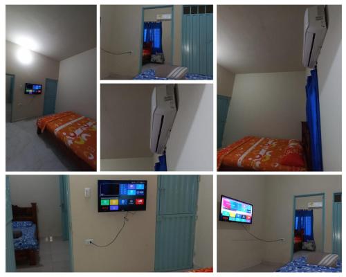 a collage of photos of a room with a bed and a television at Hotel 7 in Cúcuta