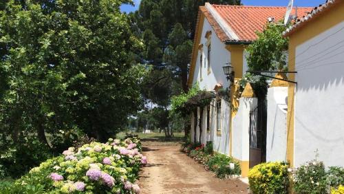 a house with flowers on the side of a dirt road at Quinta de SantAna da Várzea in Abrantes