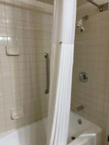 a bathroom with a shower and a tub and a toilet at Wingate by Wyndham Green Bay in Green Bay
