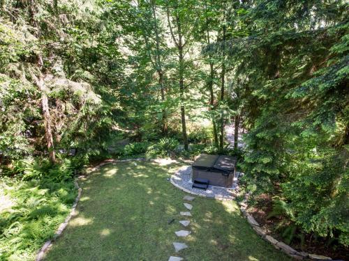 an overhead view of a backyard with a grill in the grass at Alpine Lodge in Glacier