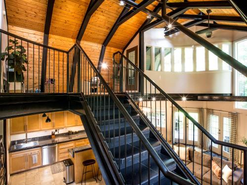 an overhead view of a staircase in a building at Alpine Lodge in Glacier