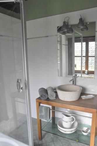 ein Badezimmer mit einem Waschbecken und einer Badewanne in der Unterkunft Château de St sauveur d'Emalleville in Émalleville