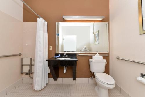 a bathroom with a toilet and a sink and a mirror at Fairfield Inn Jacksonville Orange Park in Orange Park