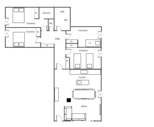 a floor plan of a house at Appartement en Chalet 4 étoiles in LʼHuez