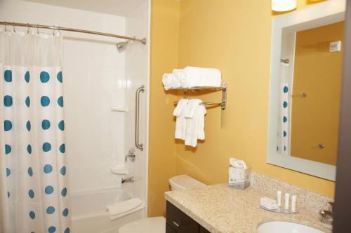 a bathroom with a shower toilet and a sink at TownePlace Suites by Marriott Hobbs in Hobbs