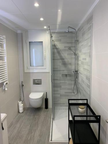 a bathroom with a shower and a toilet at Àtic Solé in Les Cases d'Alcanar