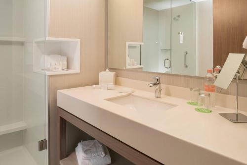 a bathroom with a sink and a mirror at Courtyard by Marriott Ciudad Juarez in Ciudad Juárez