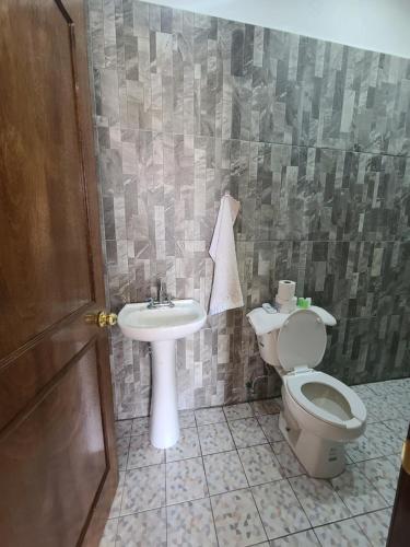 a bathroom with a toilet and a sink at Departamentos Vista Nueva Malinalco in Malinalco