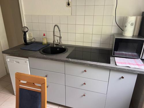 a kitchen counter with a sink and a microwave at Esslingen-Hegensberg Hegensbergerstrasse 22 in Oberesslingen