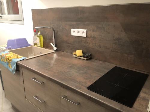 a kitchen with a sink and a counter top at Barbazan comminges in Barbazan
