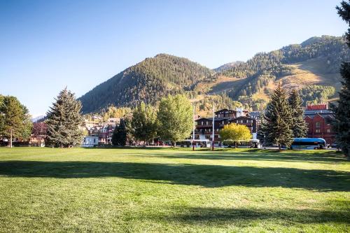 a large grass field with mountains in the background at Charming Aspen Retreat - Bus to Ski Areas condo in Aspen