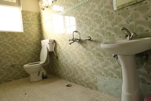 a bathroom with a sink and a toilet at Paradise Guest House Dalhousie- Near Panchpula Water Fall in Dalhousie