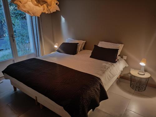 1 dormitorio con 1 cama grande y 2 almohadas en Casa del Sol en Arles