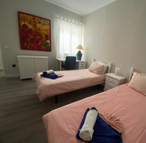 サンタクルス・デ・テネリフェにあるSanta Cruz de Tenerife Toscalのベッド2台とデスクが備わるホテルルームです。