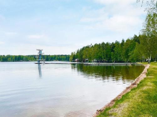 a large lake with a dock in the middle at 3 person holiday home in Berga-By Traum in Berga