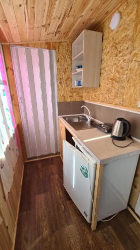 a small kitchen with a sink and a counter at База відпочинку Енергія in Rudnya Peskovskaya
