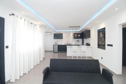 Il comprend un salon avec un canapé et une cuisine. dans l'établissement VOAK Home, à Douala