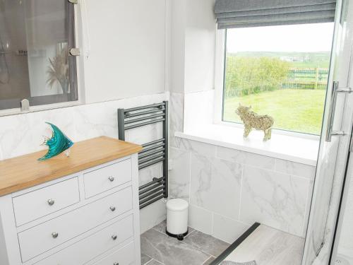 La salle de bains est pourvue d'un lavabo et d'une fenêtre. dans l'établissement Acre Hill Cottage, à Harrop Fold