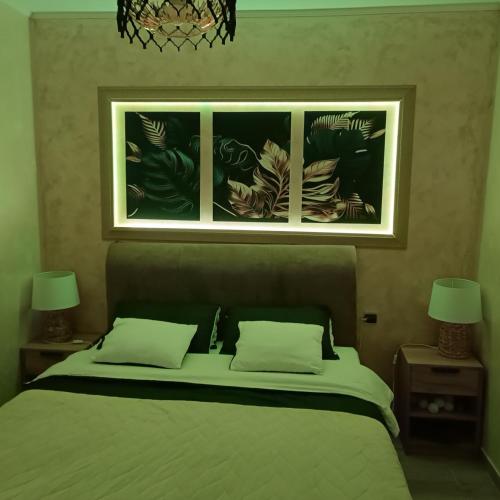 a bedroom with a large bed with a window at RB Apartment 1 (SPA) & 2 in Palić