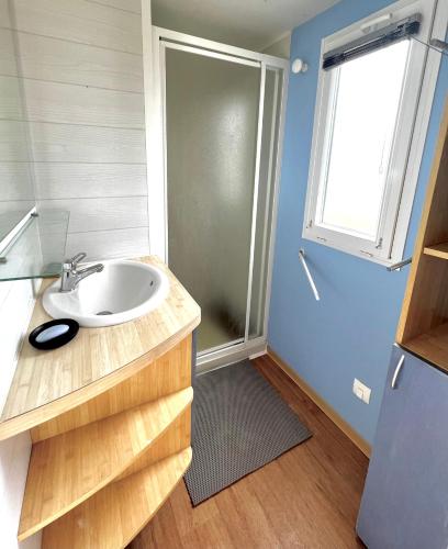 une salle de bain avec un lavabo et une fenêtre dans l'établissement Le Fango, à Lumio