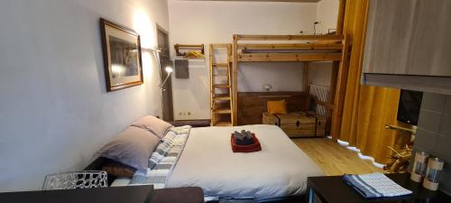 Cette petite chambre comprend un lit et des lits superposés. dans l'établissement hyper centre Annecy et bord du lac, à Annecy