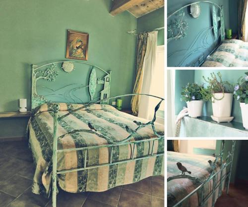 a collage of pictures of a bedroom with a bed at Agriturismo Colle delle Stelle in Mergo