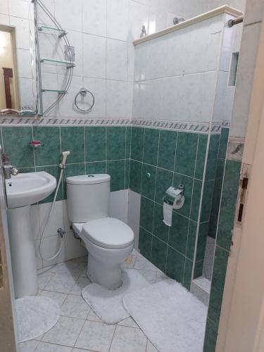 y baño con aseo y lavamanos. en Julie's Marvelous home, en Dar es Salaam